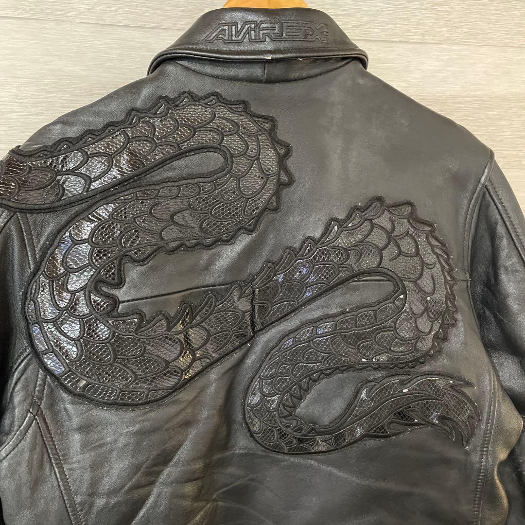 【希少】AVIREX アヴィレックス　革ジャン　ドラゴン刺繍　レザージャケット