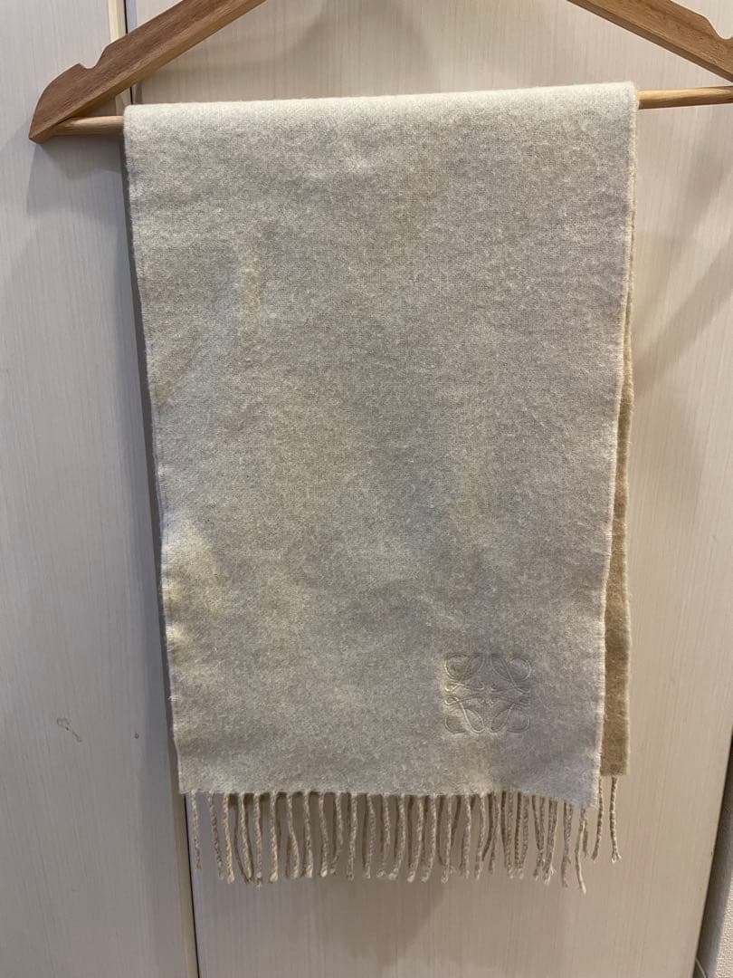 LOEWE アイボリーベージュ フリンジ付きマフラーウール&カシミア