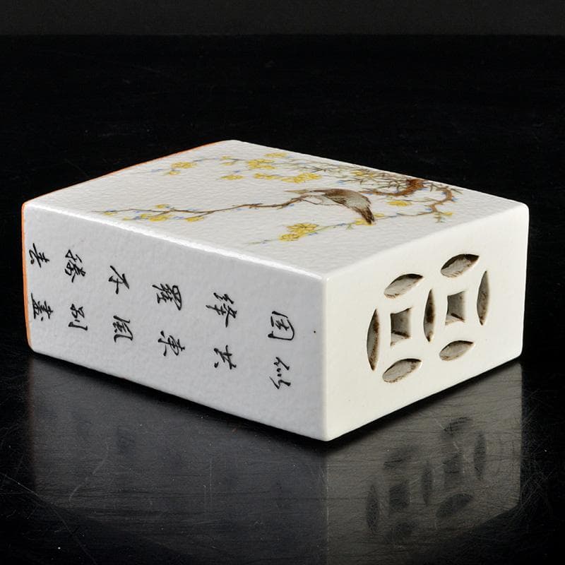 中国　粉彩　漢詩花鳥文　香炉　C　6650