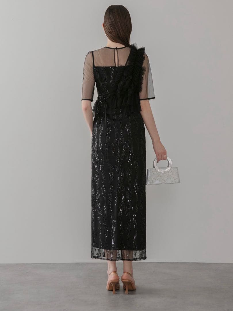 アシンメトリーフリルチュールIラインワンピースドレス結婚式二次会パーティー成人式