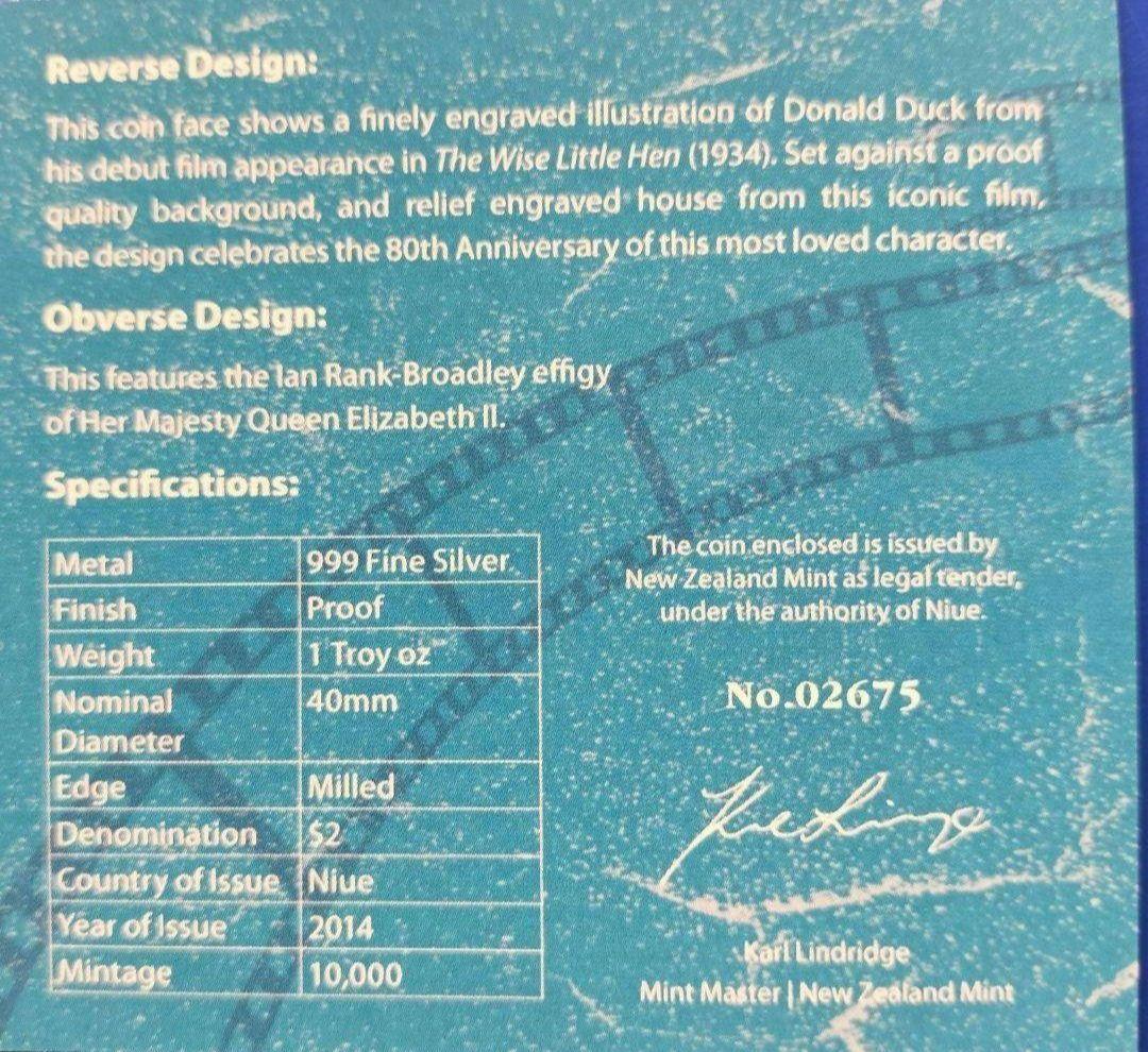 ドナルドダック80周年記念銀貨（2014年ニウエ）