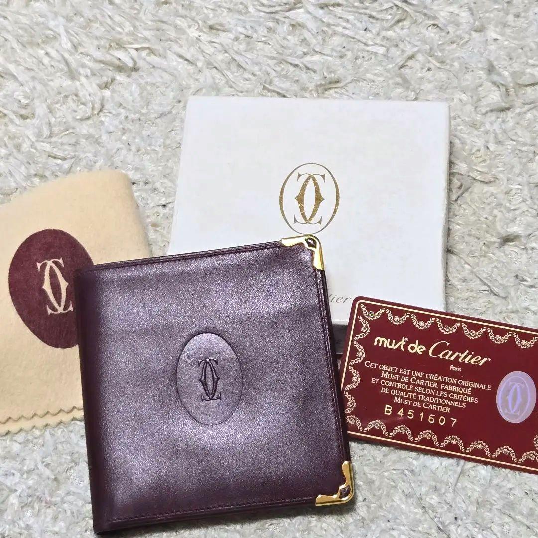 未使用　カルティエ マストライン 二つ折り 財布 レザー ボルドー