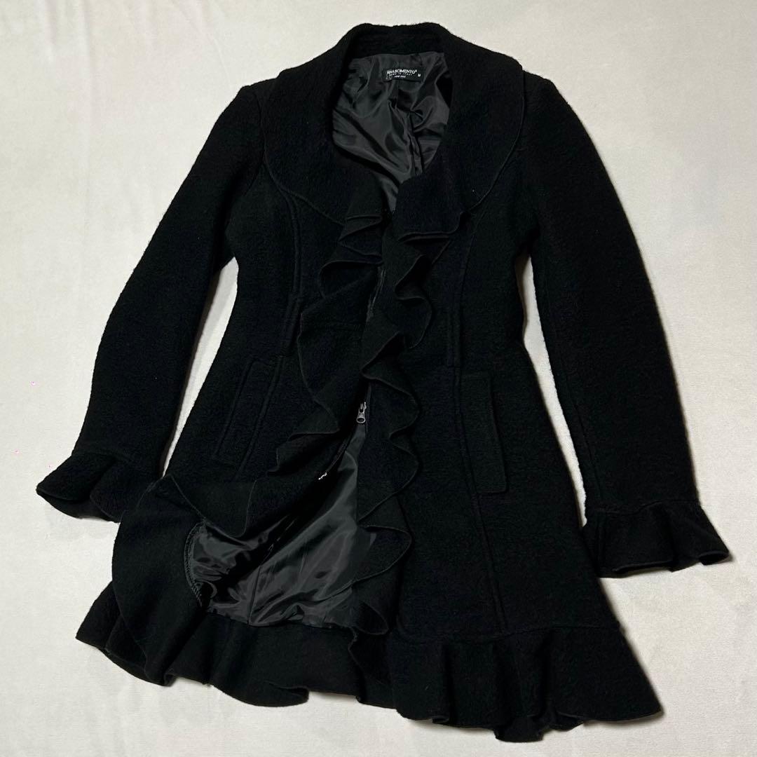 00s イタリア製 ウールフリルコート ダブルジップ ロリータ ゴシック ロック