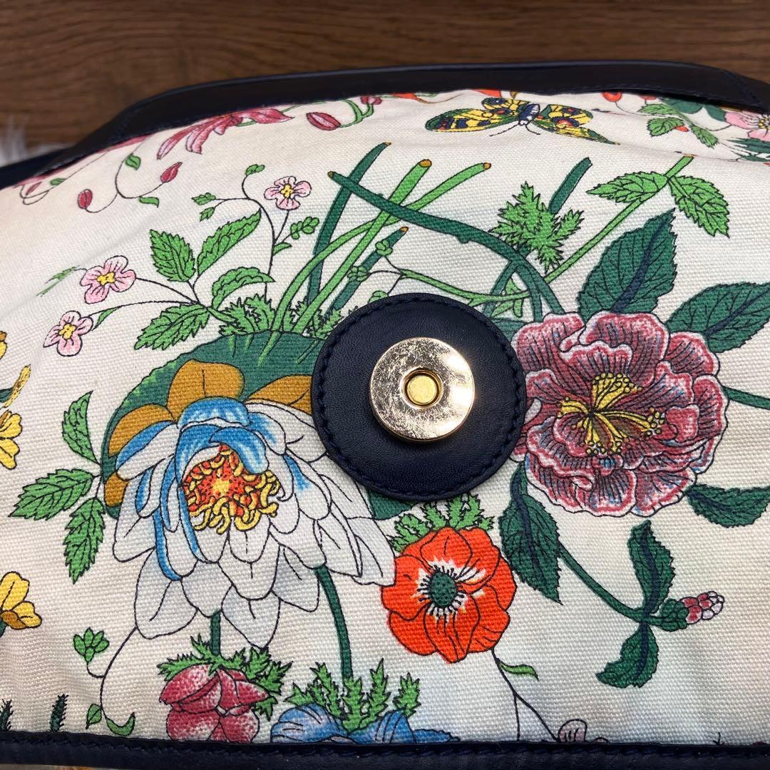 専用GUCCI オールド グッチ　フローラ キャンバスネイビーレザー ショルダー