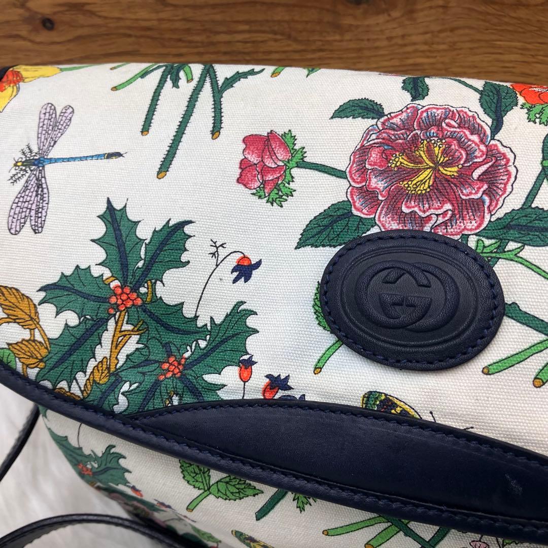 専用GUCCI オールド グッチ　フローラ キャンバスネイビーレザー ショルダー