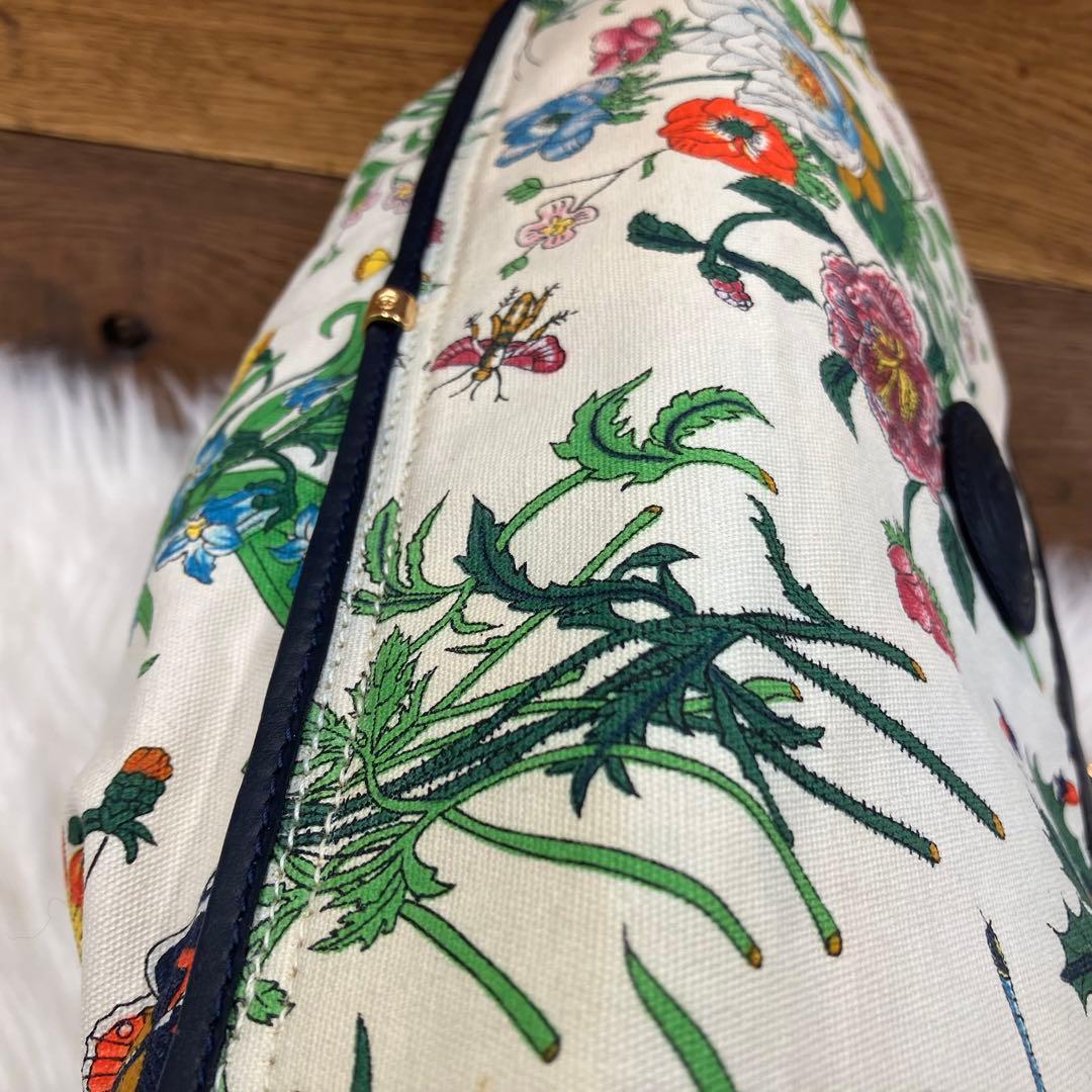 専用GUCCI オールド グッチ　フローラ キャンバスネイビーレザー ショルダー