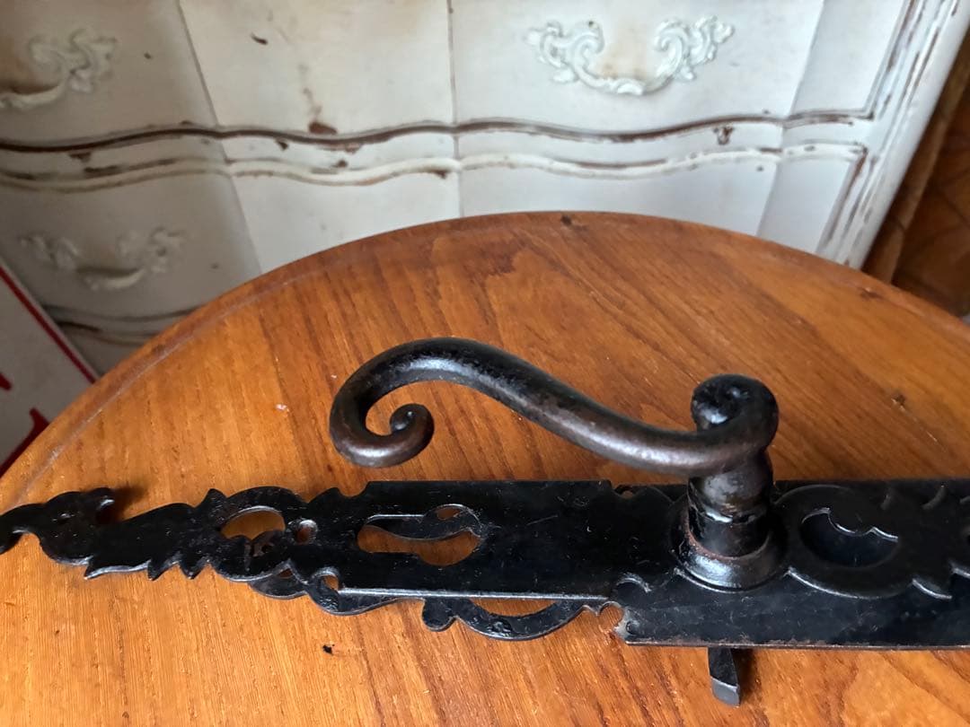 フランス　アンティーク アイアン　ドアノブ　セット　取っ手 ブラック　鋳鉄レア