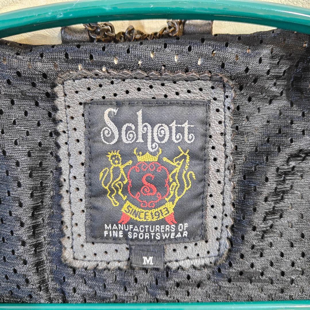 良品　Schott メッシュシングルライダースジャケット バイカラー M
