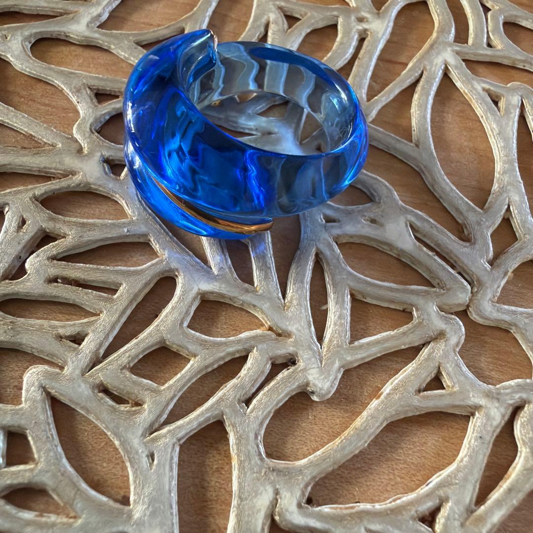 バカラ　リング　コキアージュ　ガラス　ブルー　ゴールド