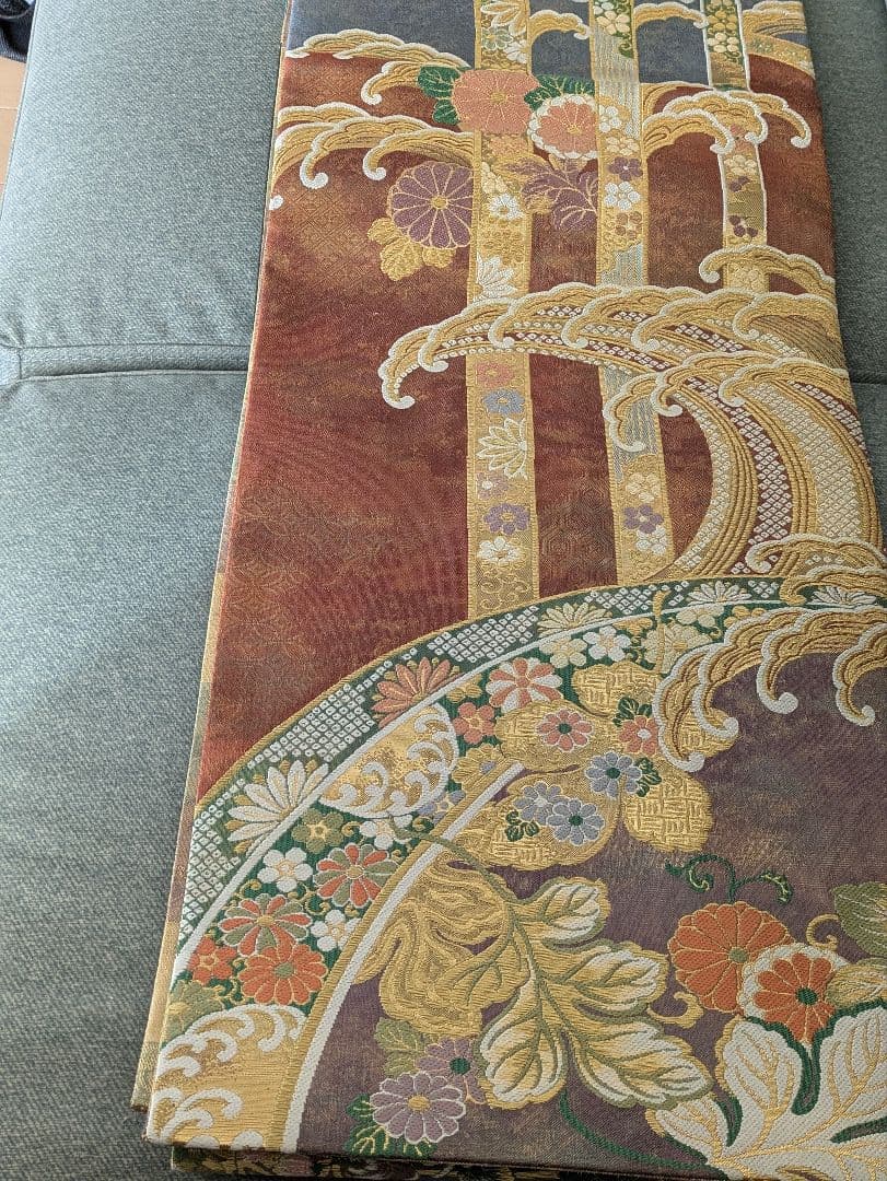 お値引き価格　袋帯 正絹　長さ460cm弱全通　振袖訪問着など