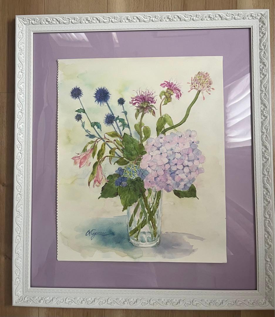 紫陽花とベルガモット　水彩画