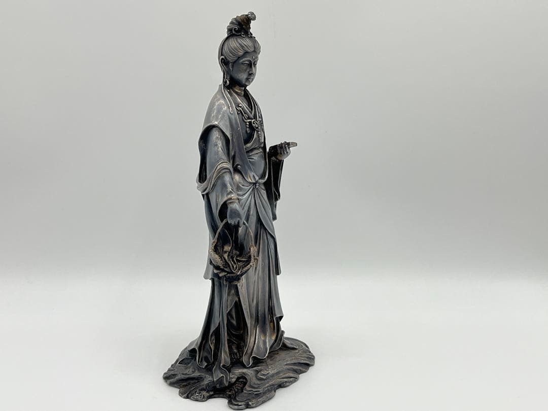 銀製品 骨董 魚藍観音 木箱付き