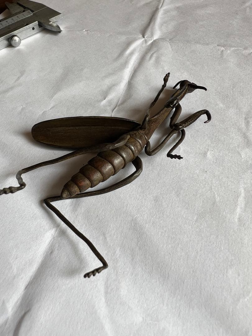 古銅自在カマキリ　螳螂 置物 長約9.2CM