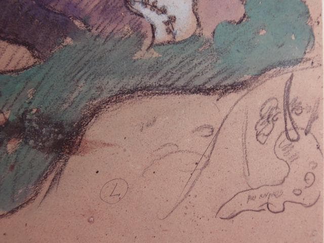 ポール・ゴーギャン、道行く牝牛と農婦の為の習作、柳の梢（左）