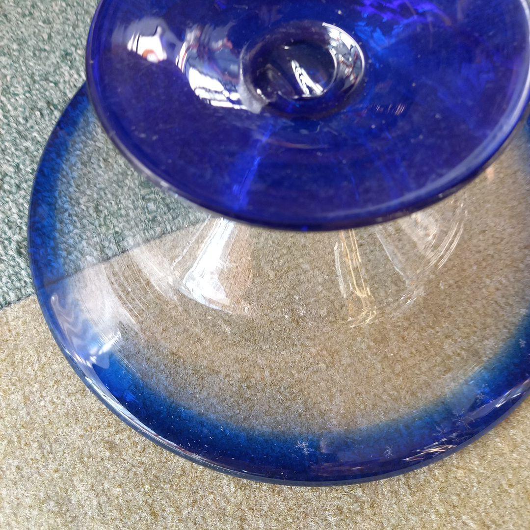 アンティーク　青いガラス製皿　フル一ツ皿　飾り