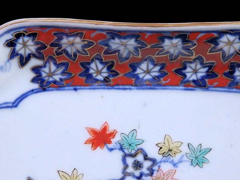 大聖寺伊万里　金襴手　紅葉の図　隅切長皿　 N1071AS-DCl