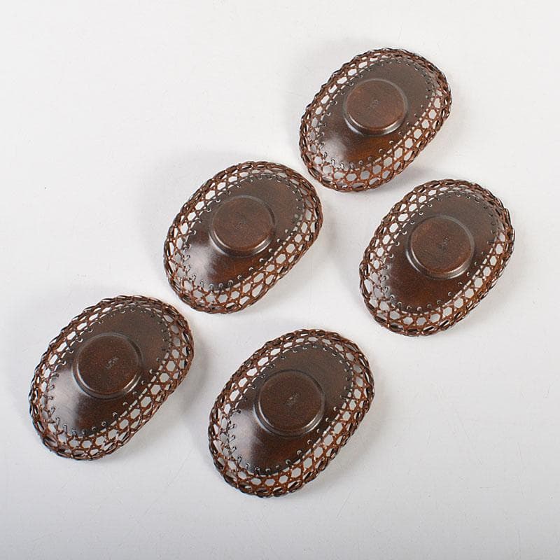 煎茶道具　平安　銅政造　黄銅　二段編　小判茶托　5客　共布共箱　V　6829