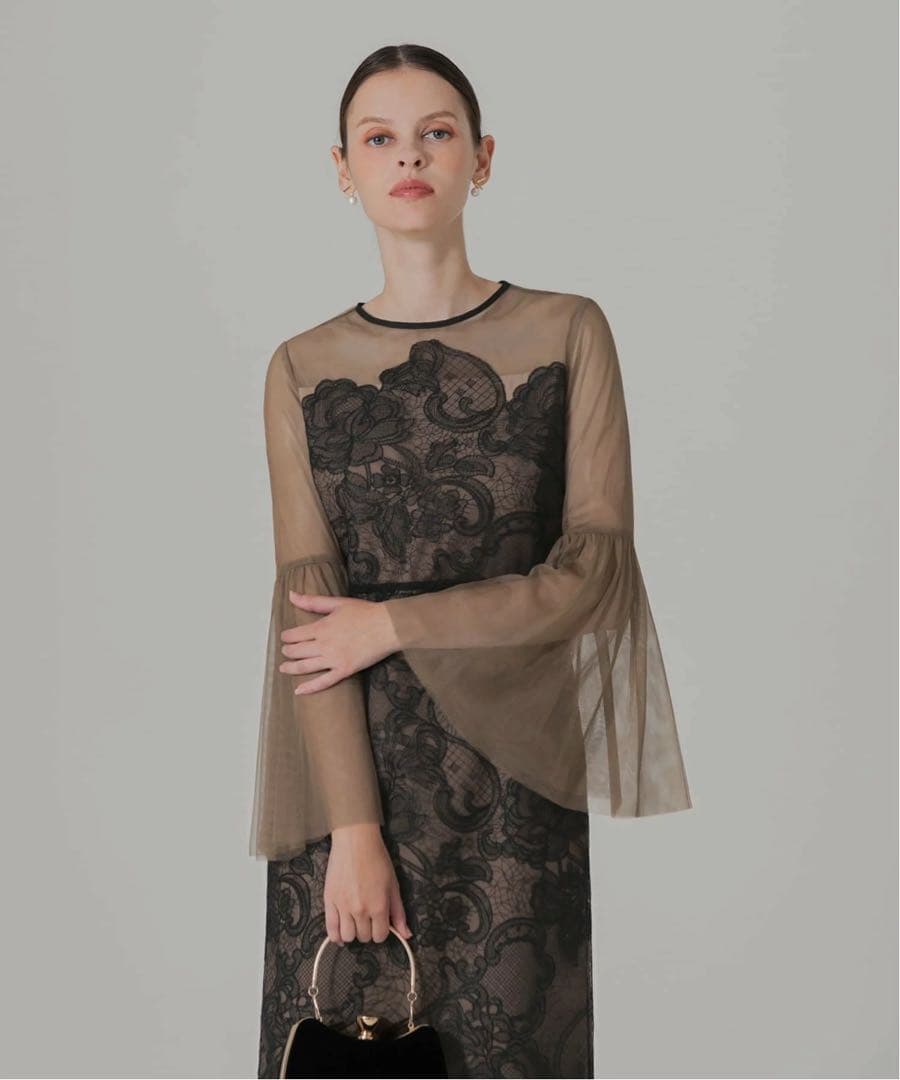 Leja レースパーティードレス ブラック/ベージュ