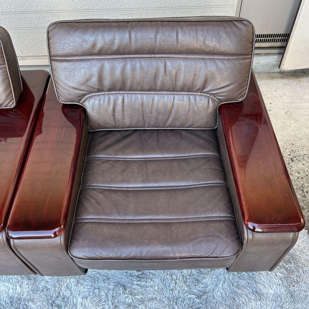 ꧁カリモク家具 karimoku꧂レザーソファ×2脚 応接セット 花梨 オールド