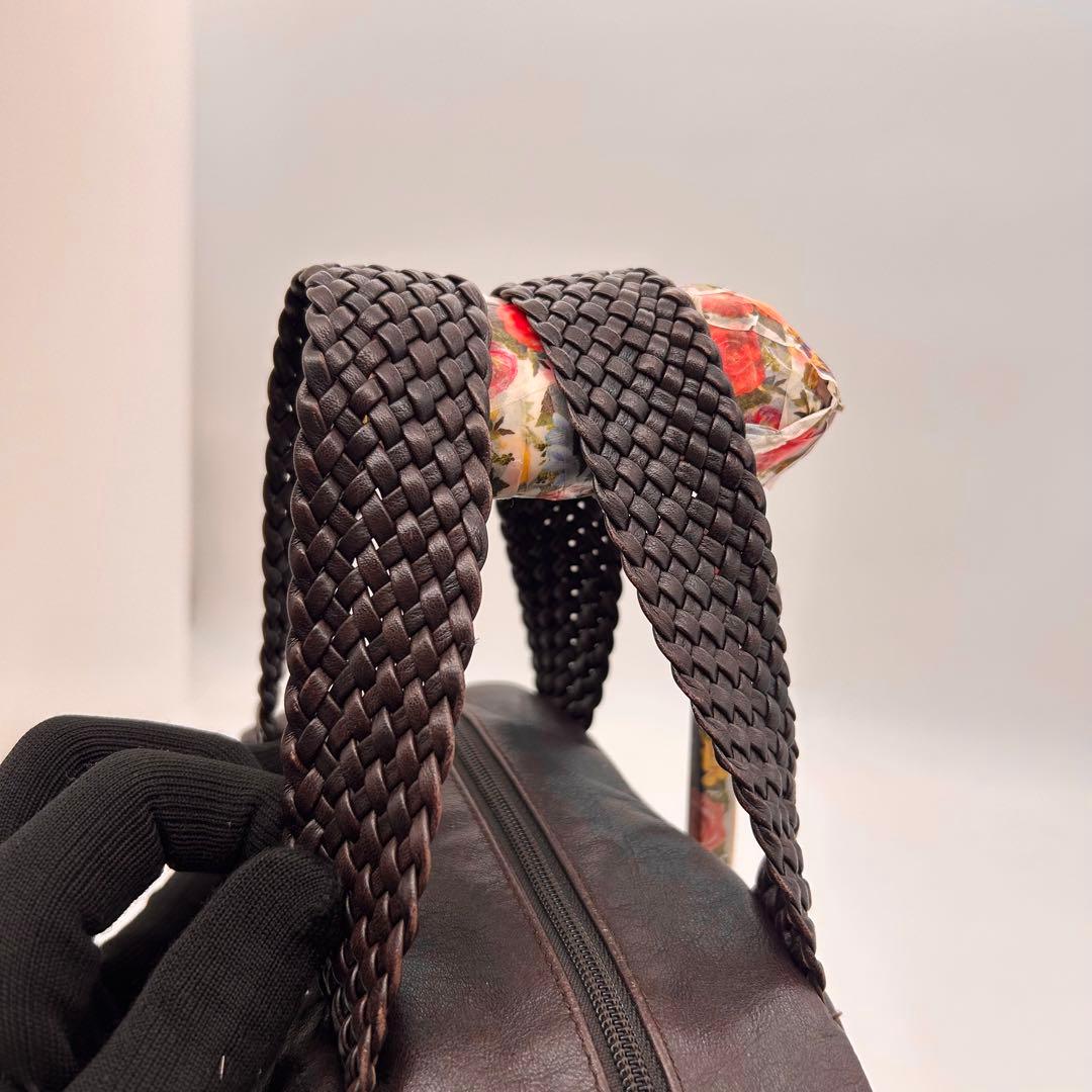 良品　ヨーガンレール　ハンドバッグ　持ち手編み込み　オールレザー　ブラウン