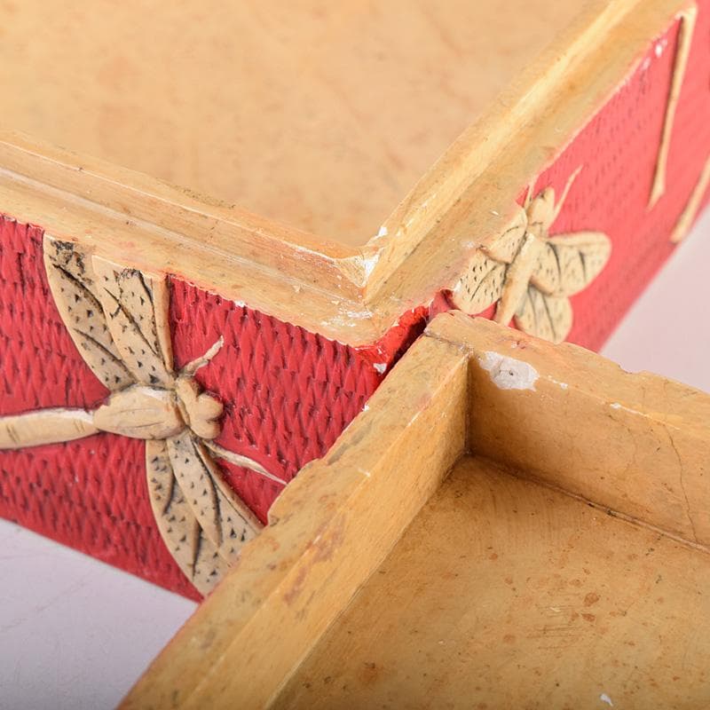 中国　彩色玉石彫刻　蜻蛉彫　四方箱　D　R8492