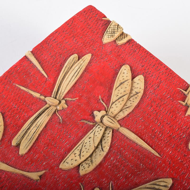 中国　彩色玉石彫刻　蜻蛉彫　四方箱　D　R8492