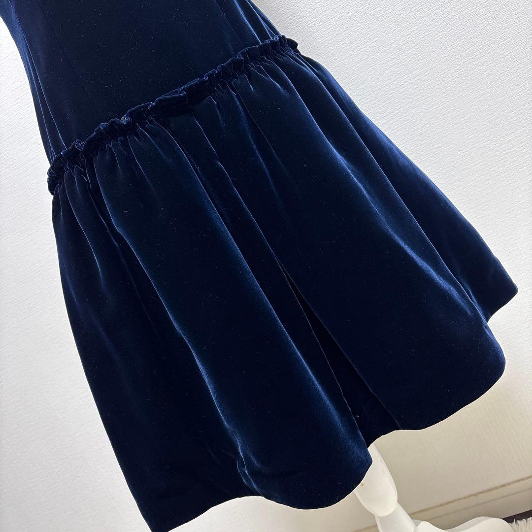 美品　Rene ネイビー ベルベット ノースリーブ ワンピース36 ドレス