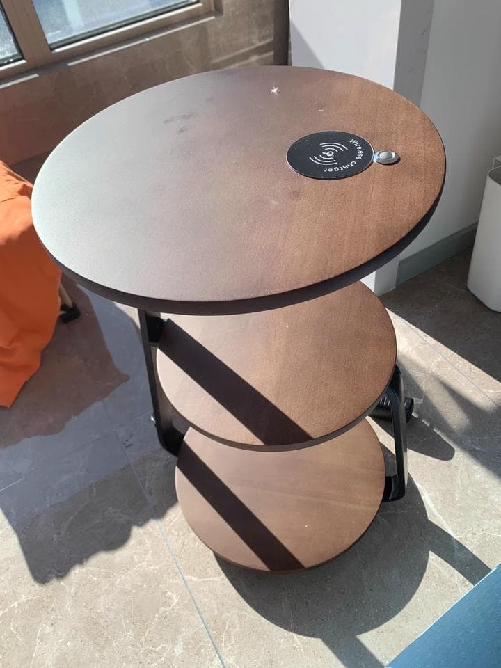 3段木製サイドテーブル 間接照明 ワイヤレス充電機能付き 天然木 完成品発送