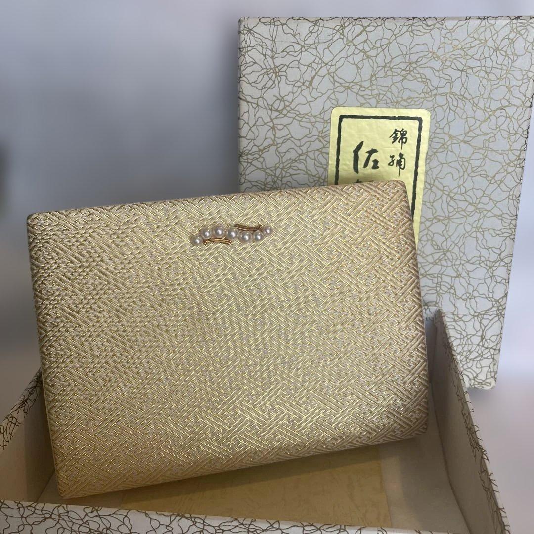 ミキモト　佐賀錦　ゴールドクラッチバッグ