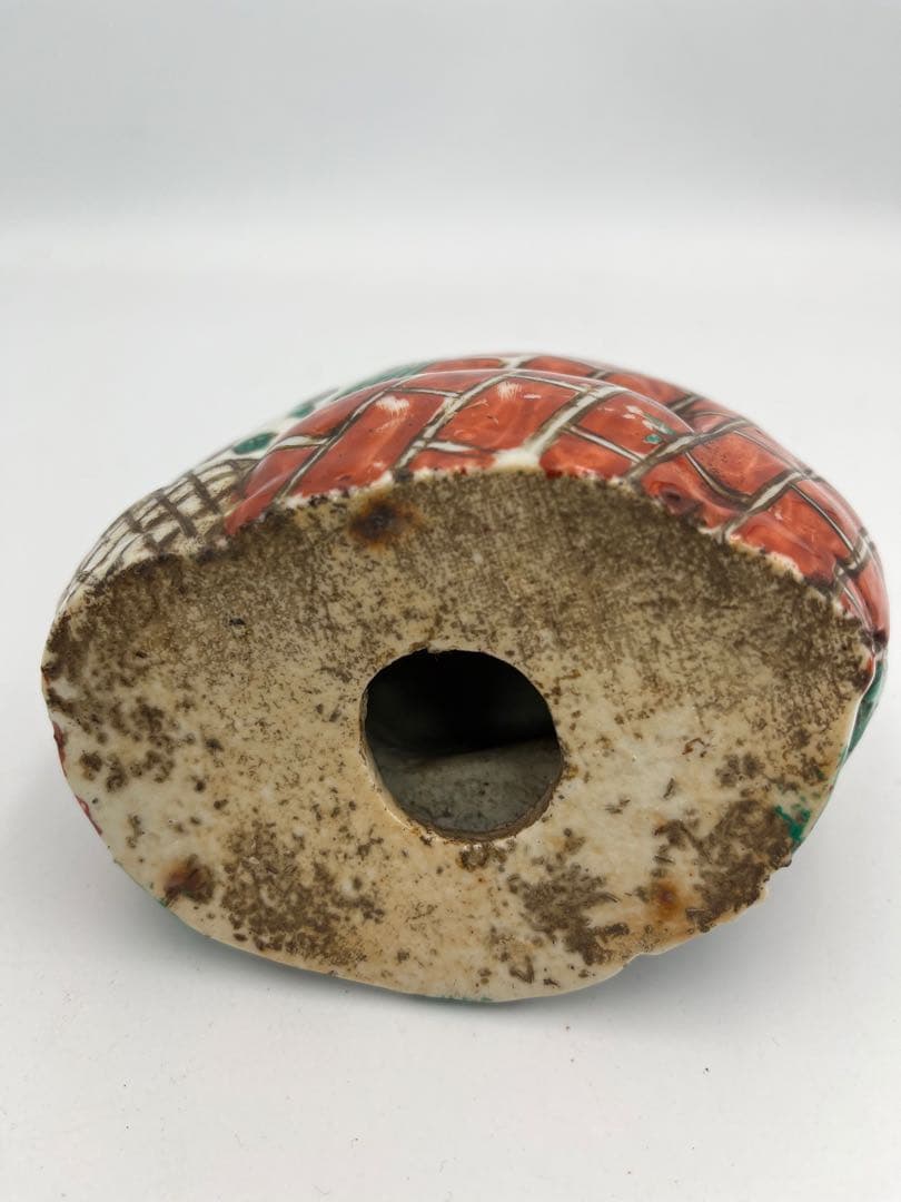 中国美術清時代仏像 置物 弥勒 粉彩 赤絵中皿ニュウあり