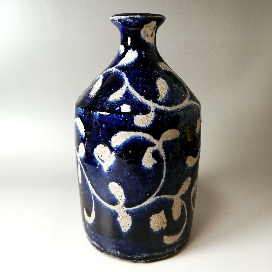 坂田甚内　瑠璃釉瓶子　共箱　益子焼　花瓶　花器　花入　瑠璃釉　塩釉薬