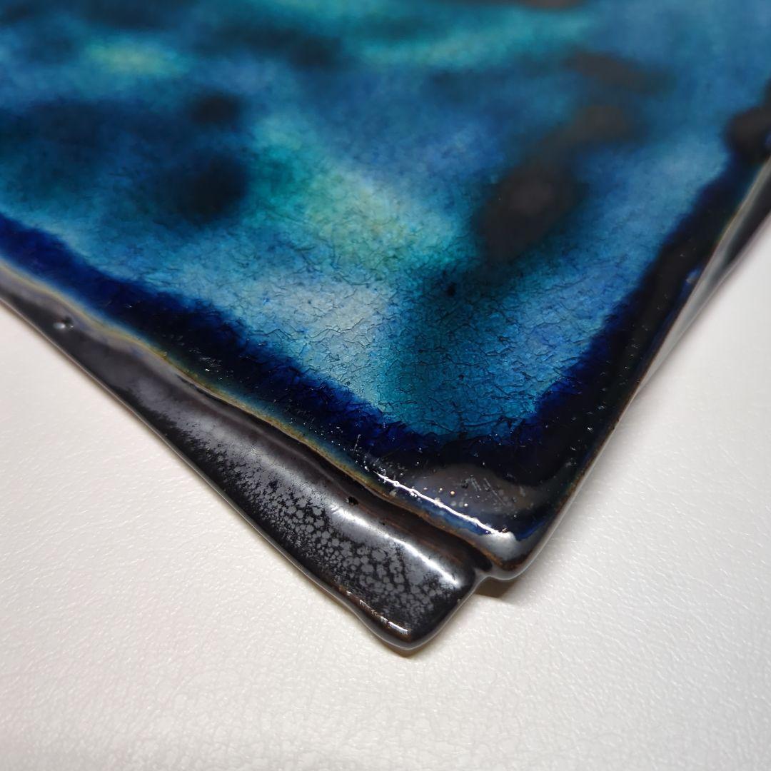 陶芸　石垣焼窯元　石垣ブルー　隅折れ角皿プレート　インテリア雑貨　飾り皿