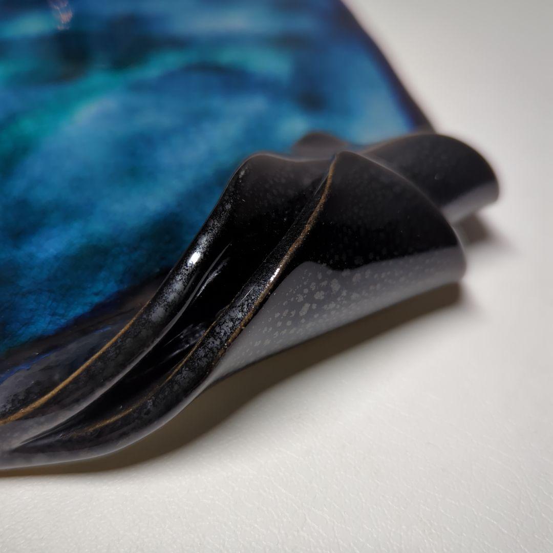 陶芸　石垣焼窯元　石垣ブルー　隅折れ角皿プレート　インテリア雑貨　飾り皿