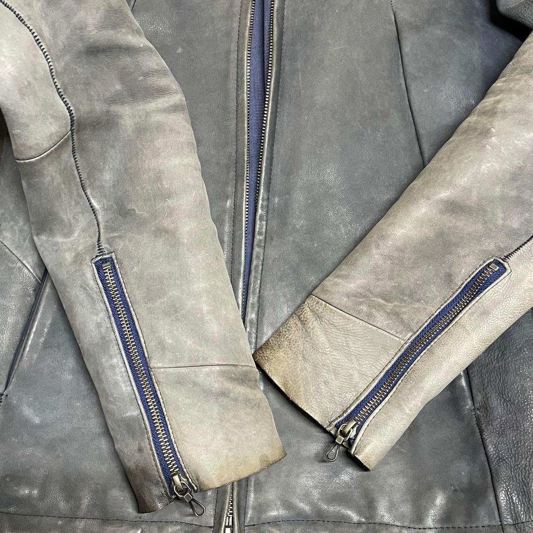 トルネードマート　ブルー　グレー 牛革　シングルライダース