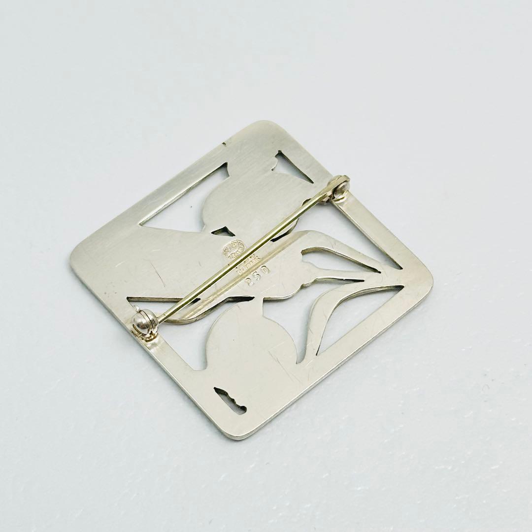   250 シルバーブローチ　スクエア　バード　小鳥　麦