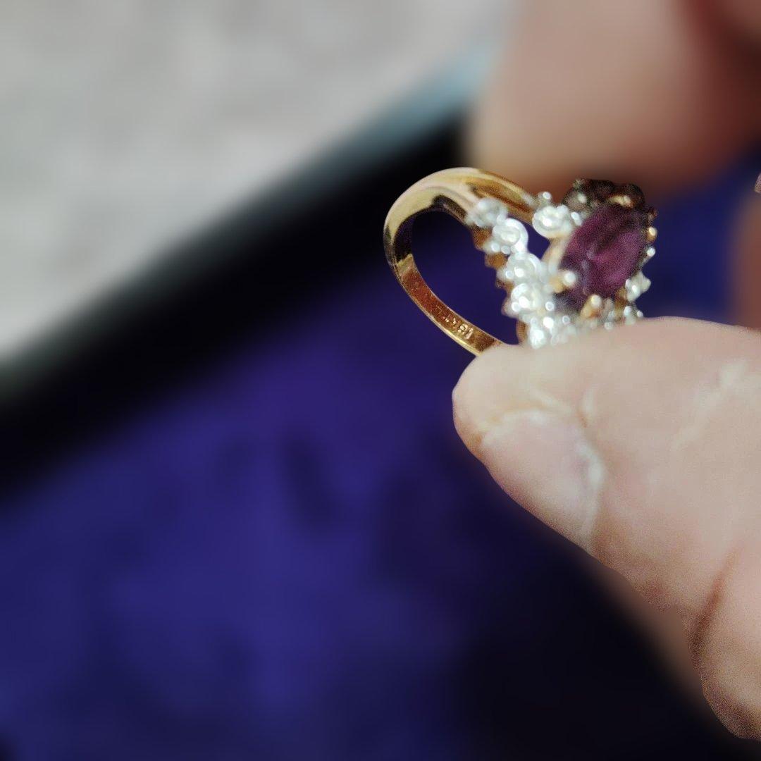 紫色の中心石 花デザインリング