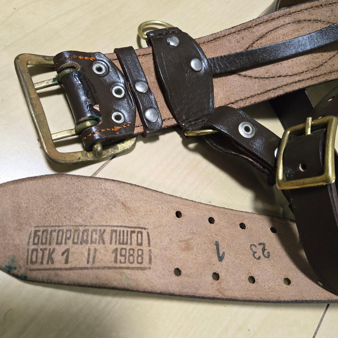 ソ連軍 実物 将校ベルト 剣帯 銅製バックル本革ベルト ストラップ