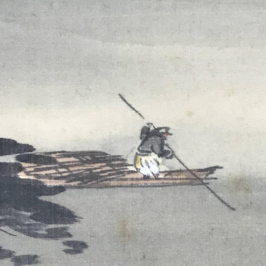 【真作】竹嶺/雪中漁舟図/掛軸☆宝船☆AB-597