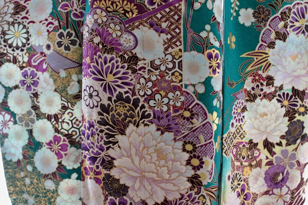 振袖フルセット 成人式 青緑 エメラルドグリーン