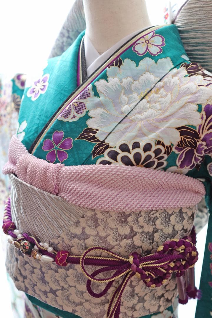 振袖フルセット 成人式 青緑 エメラルドグリーン