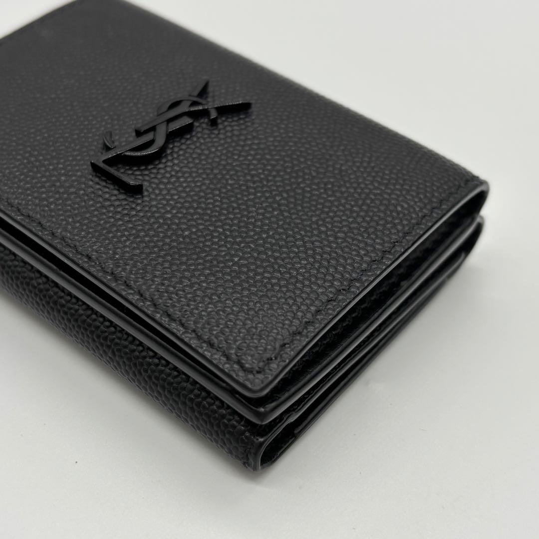 サンローラン YSL ブラックレザー 三つ折り財布 黒