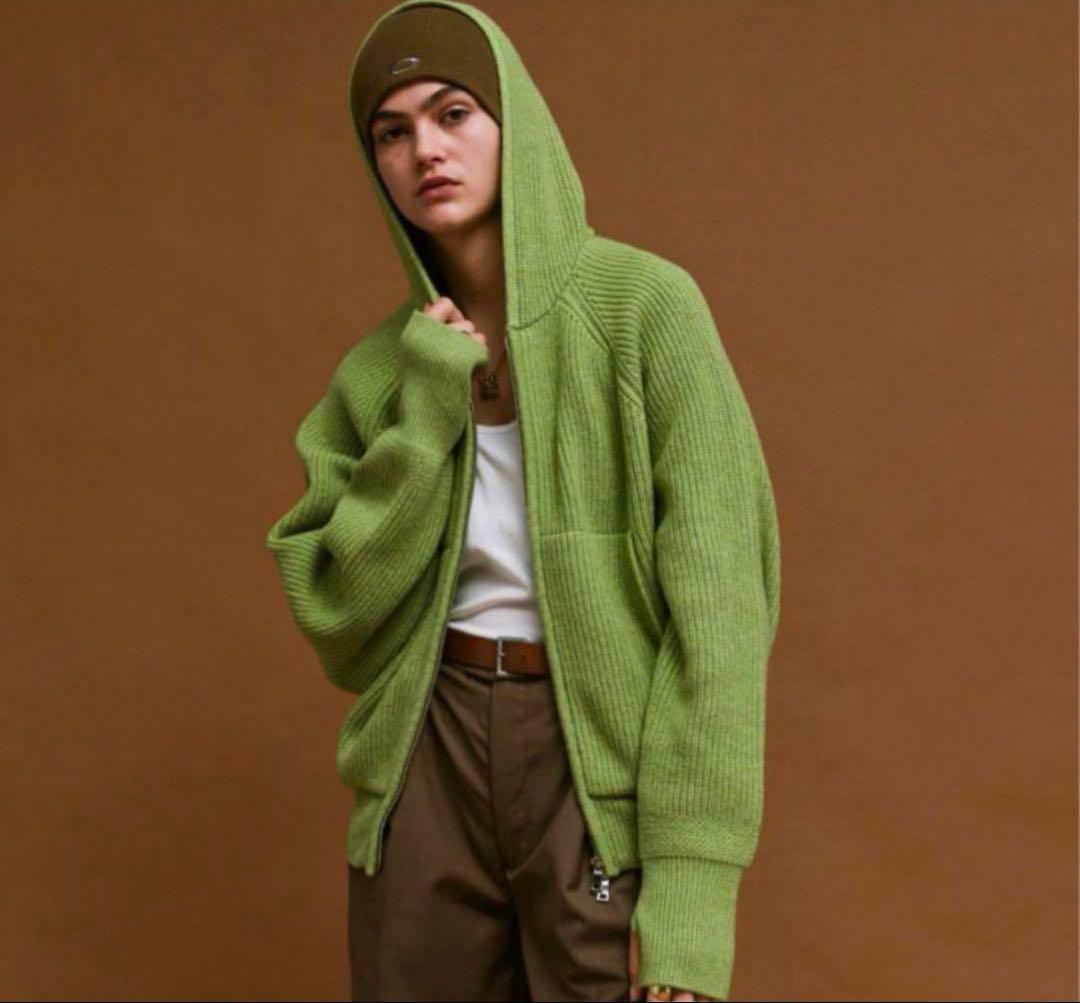 soerte ウールニットダブルジップフーディ グリーン