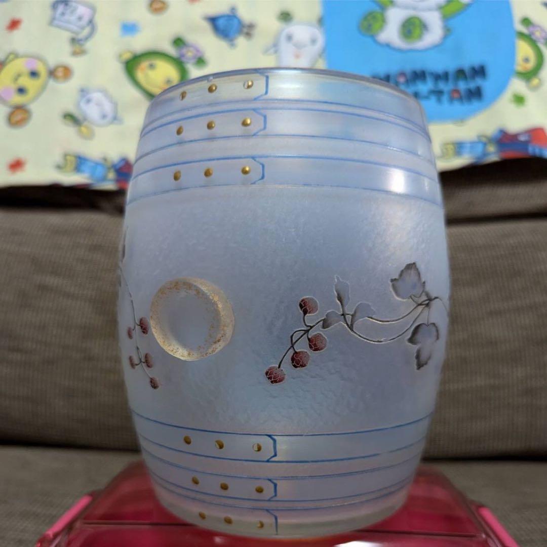 青色ストライプのガラス製器