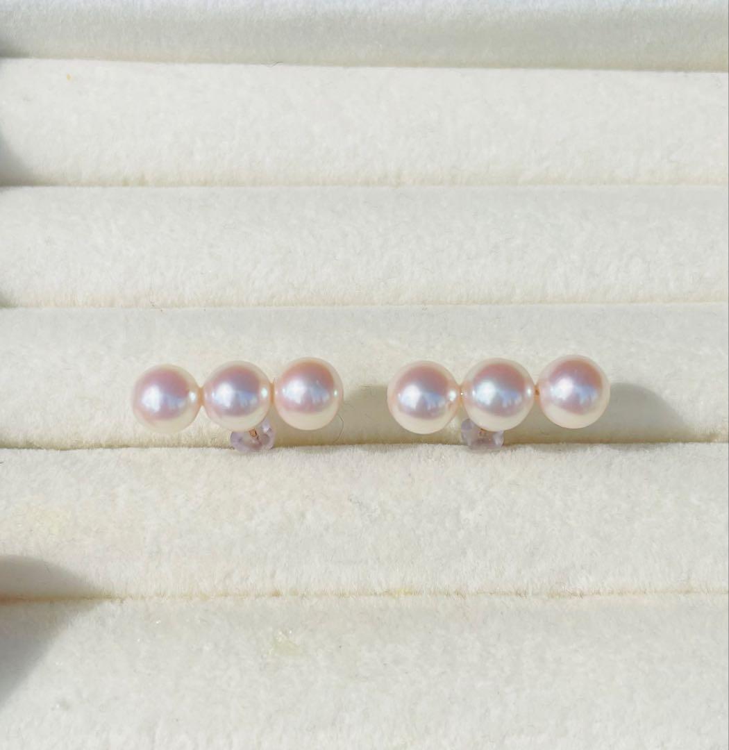 オーロラ花珠　あこや真珠　14kgf ピアス