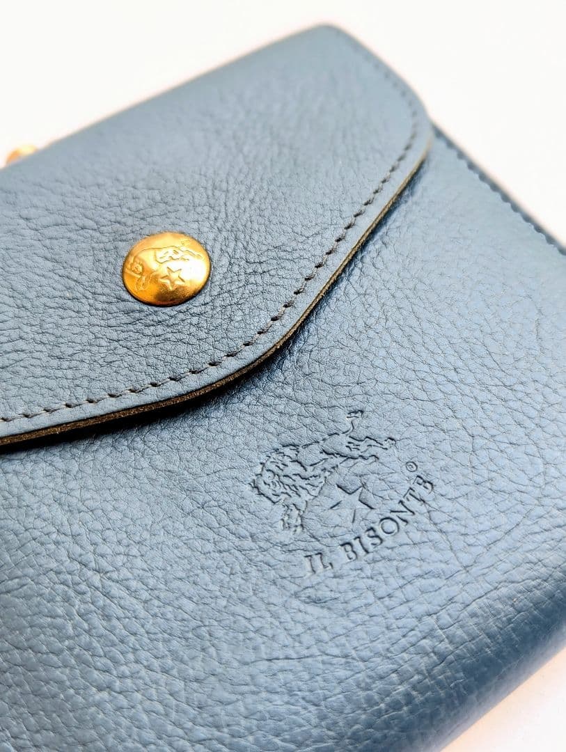 イルビゾンテ【限定色デニムブルー】2つ折り財布 がま口 シボ加工 希少 男女兼用