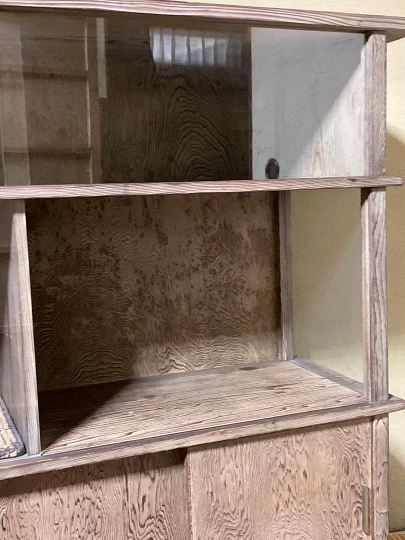 【神代杉】 骨董 アンティーク 飾り棚 茶箪笥 水屋 古民具 天板一枚板