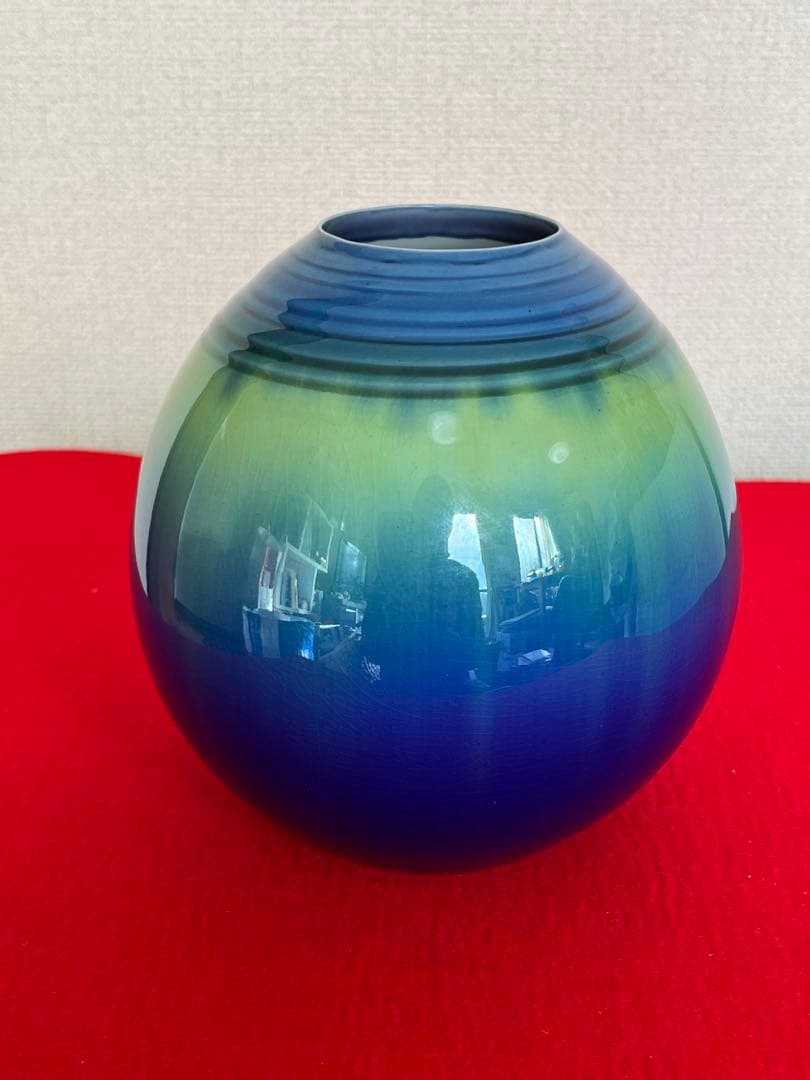 【特価】徳田八十吉 金銘 秀逸作 碧明燿彩 壷 T240 人間国宝認定後の晩年作