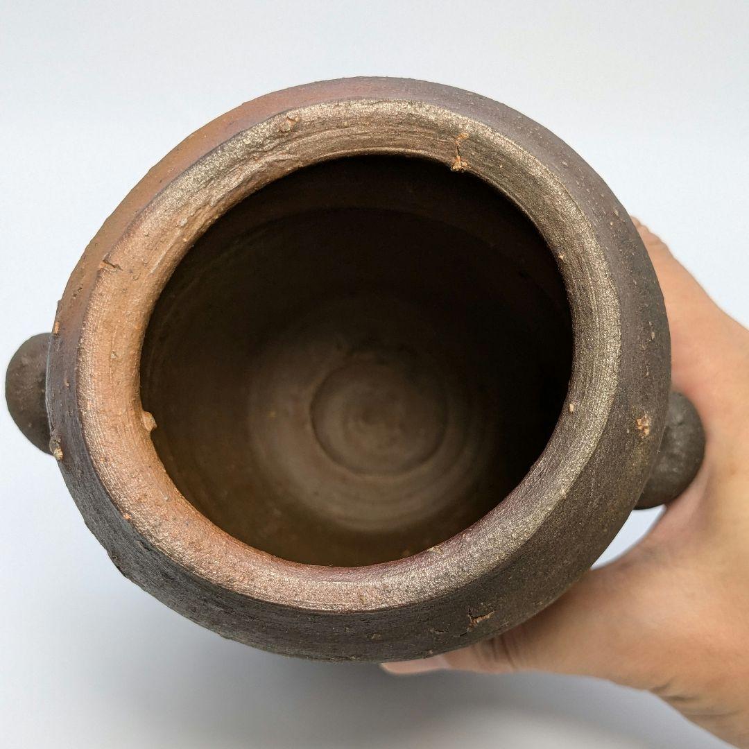 岡山県重要無形文化財 金重晃介 備前焼 耳付花入 共箱 花瓶 花器 置物 茶道具