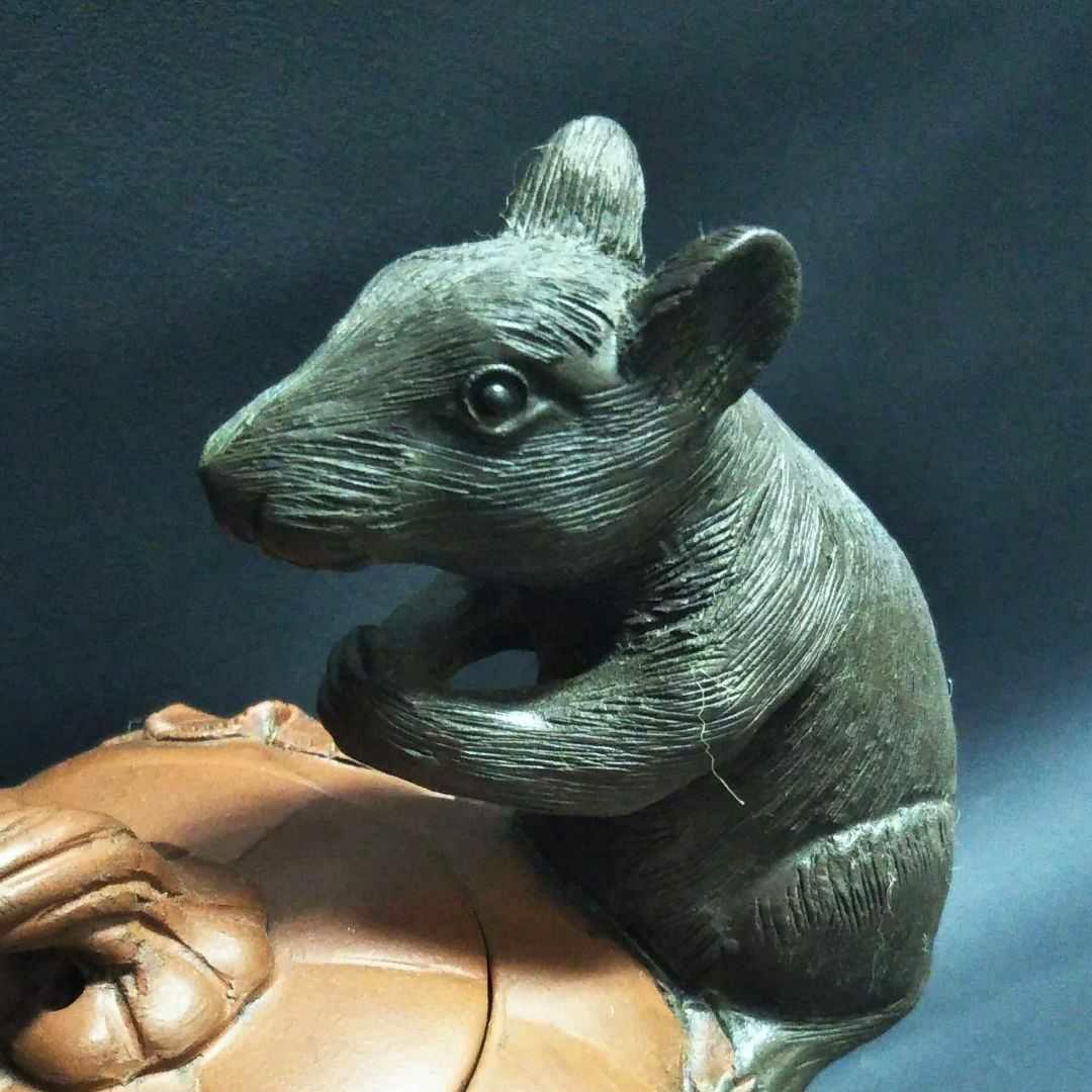 ※中国古美術/朱泥南瓜鼠紋茶壺/(底款有り)