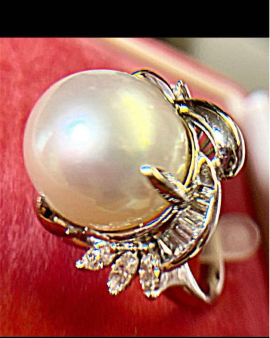 希少パール大粒プラチナダイヤ入りリング